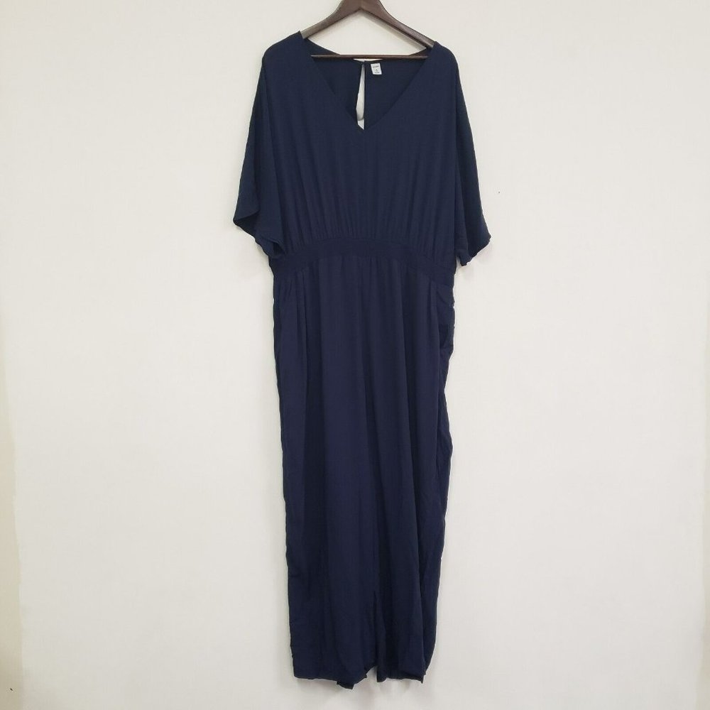 Old Navy Womens Draped Wide Leg Jumpsuit Size 2X Lost At Sea Blue Rayon Boho